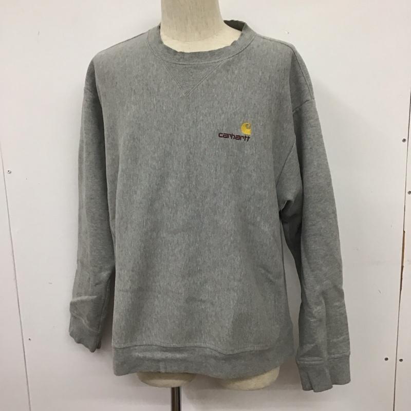 カーハート Carhartt トレーナー 長袖 長袖トレーナー スウェット クルーネック リブスウェットカットソー L ロゴ、文字 灰 / グレー / メンズ USED 古着 中古 10107683
