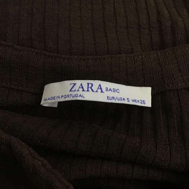 ザラ ZARA カットソー 長袖 胸ポケット 裾ギャザー 前ボタン S 無地 茶 / ブラウン /  レディース USED 古着 中古 10107155