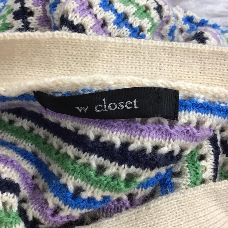 ダブルクローゼット w closet カーディガン 長袖 長袖ニットカーディガン リブニットカーディガン 前ボタン ボーダー柄 マルチカラー / マルチカラー / レディース USED 古着 中古 10124575