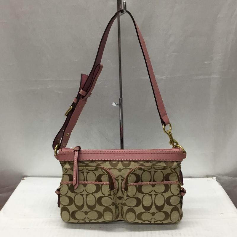 コーチ COACH ショルダーバッグ ショルダーバッグ シグネチャー ロゴ、文字 ベージュ / ベージュ / X 桃 / ピンク / レディース USED 古着 中古 10107602