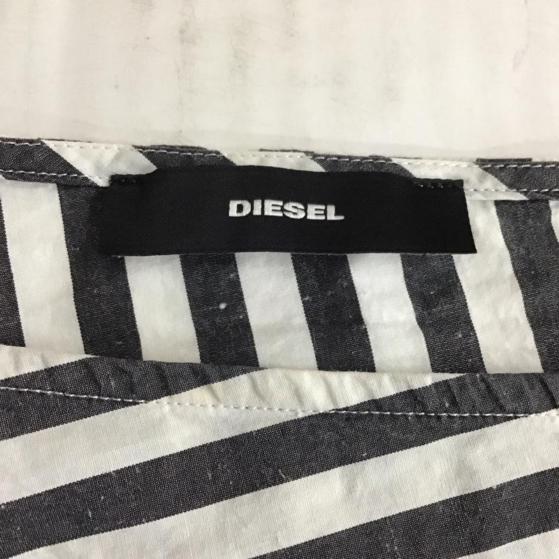 ディーゼル DIESEL カットソー 長袖 コットン シルク混 ボートネック ブラウス XXS ボーダー柄 白 / ホワイト / X 黒 / ブラック /  レディース USED 古着 中古 10110874