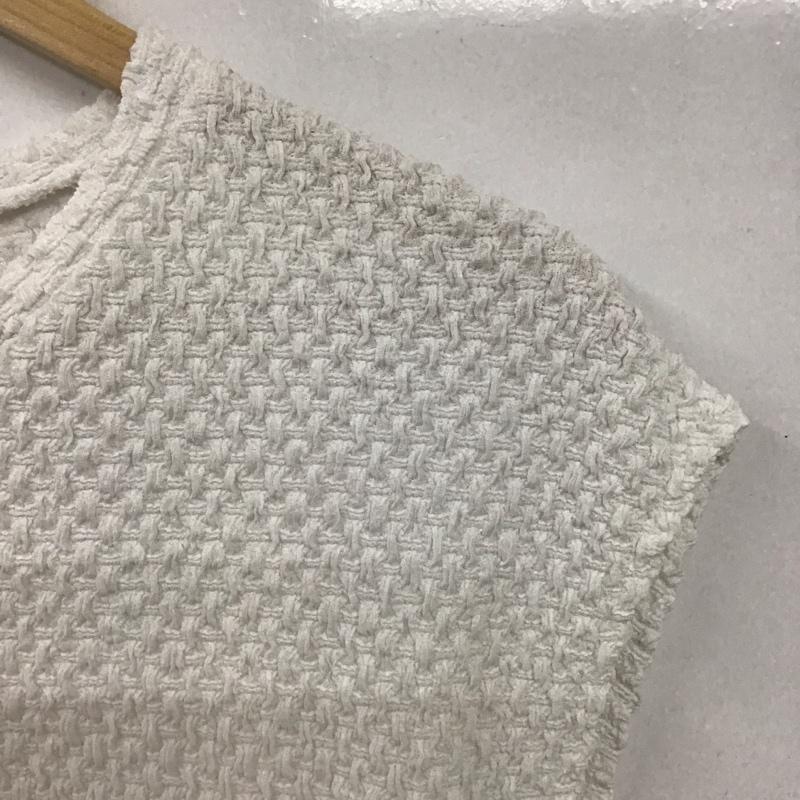 ザラ ZARA カットソー 半袖 ノースリーブカットソー ストレッチ タンクトップ クルーネックカットソー L 総柄 白 / ホワイト / レディース USED 古着 中古 10135794