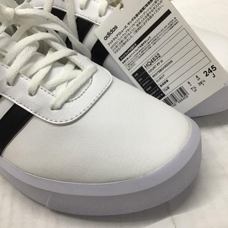 アディダス adidas スニーカー スニーカー HQ4532 コート PF W 24.5cm 24.5cm ロゴ、文字 白 / ホワイト / X 黒 / ブラック / レディース USED 古着 中古 10120882