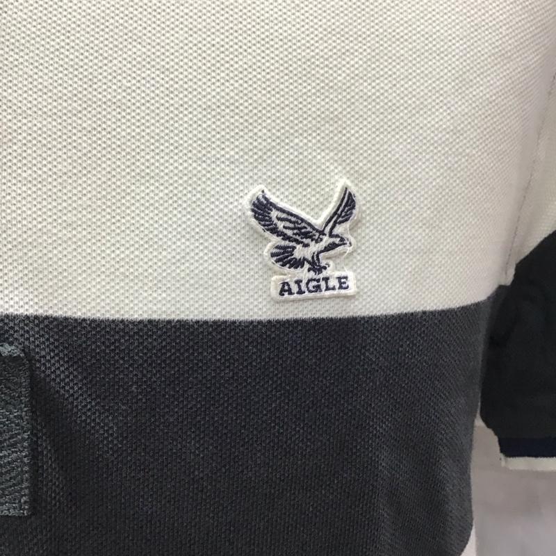 エーグル AIGLE ポロシャツ 半袖 半袖ポロシャツ 半袖カットソー カラーシャツ M ボーダー柄 白 / ホワイト / X 黒 / ブラック /  メンズ USED 古着 中古 10111027