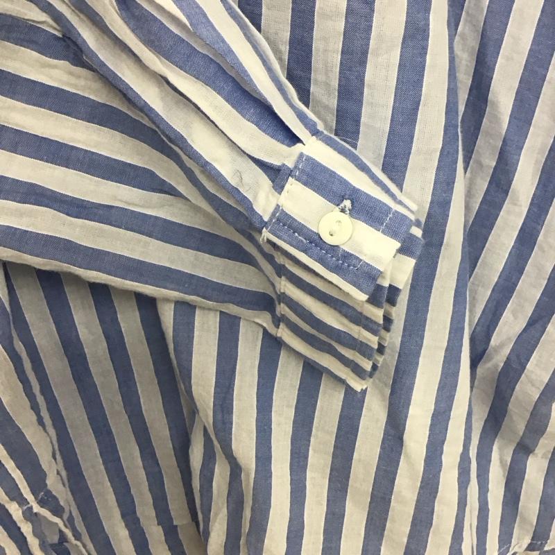 ザラベーシック ZARA BASIC シャツ、ブラウス 長袖 L ストライプ 白 / ホワイト / X 水色 / ライトブルー / レディース USED 古着 中古 10133659