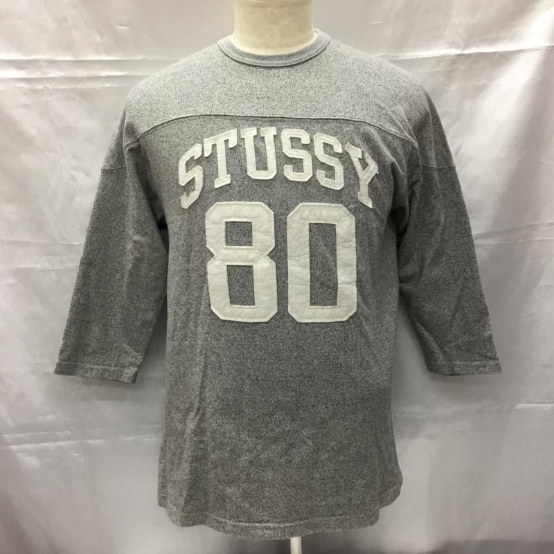 ステューシー STUSSY カットソー 七分袖 長袖カットソー クルーネックカットソー 七分丈 M ロゴ、文字 灰 / グレー / メンズ USED 古着 中古 10106589