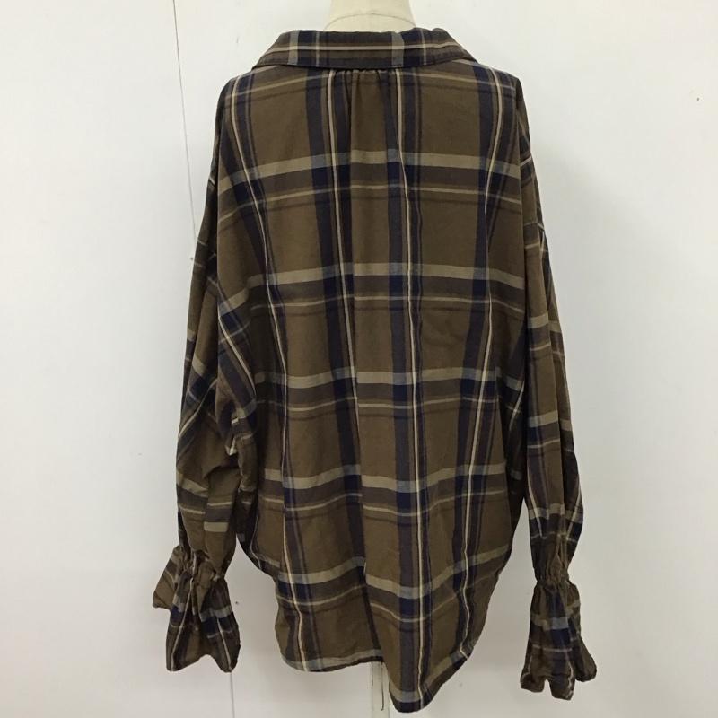 マウジー MOUSSY シャツ、ブラウス 長袖 010ESB30-1230 CANDY SLEEVE INDIGO BLOUSE オープンカラー FREE チェック 茶 / ブラウン / X 紺 / ネイビー / X 白 / ホワイト / レディース USED 古着 中古 10122633