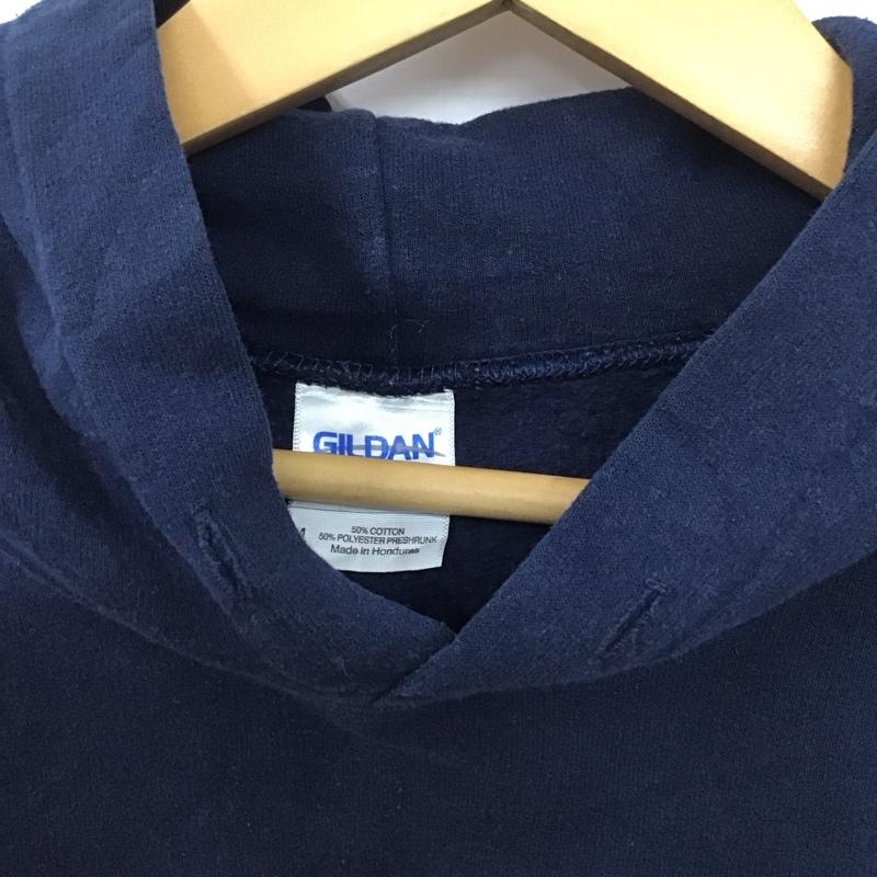 ギルダン GILDAN パーカー 長袖 M ロゴ、文字 X プリント 紺 / ネイビー / メンズ USED 古着 中古 10130162