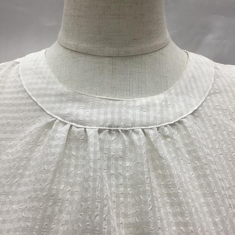 センスオブプレイス SENSEOFPLACE カットソー 半袖 aa35-23b113 シャツ ブラウス 半袖カットソー ノーカラーシャツ FREE チェック 白 / ホワイト /  レディース USED 古着 中古 10112284