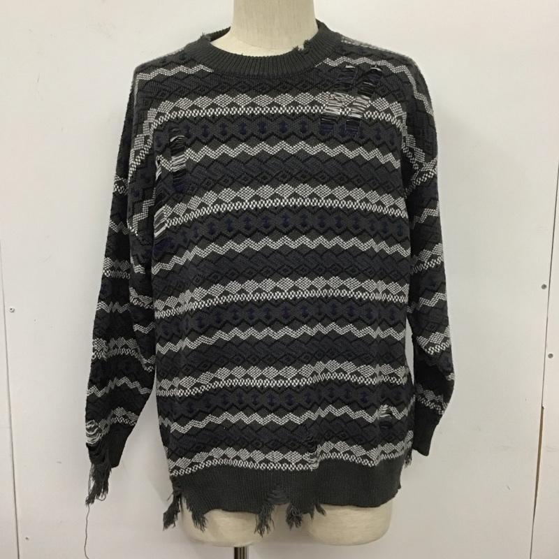 古着 USED ニット、セーター 長袖 長袖ニットカットソー クルーネック セーター M プリント 灰 / グレー / メンズ USED 古着 中古 10127418