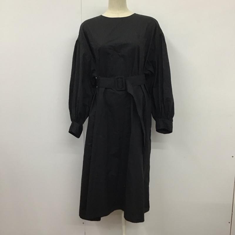 ジムフレックス GYMPHLEX ワンピース ロングスカート 長袖シャツワンピース ノーカラーシャツワンピ パフスリーブ ロゴ、文字 黒 / ブラック / レディース USED 古着 中古 10131762
