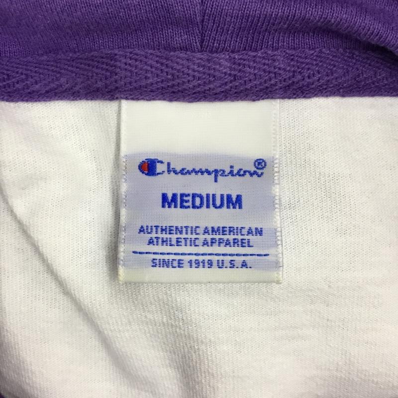チャンピオン Champion パーカー 長袖 c8-n415 パーカー 長袖カットソー プリントTシャツ M ロゴ、文字 白 / ホワイト / X 紫 / パープル /  メンズ USED 古着 中古 10108456