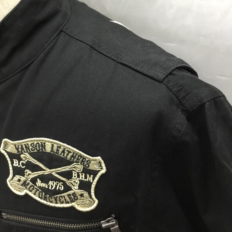 ヴァンソン VANSON シャツ、ブラウス 半袖 半袖シャツ カラーシャツ 半袖カットソー ジップアップシャツ L ロゴ、文字 黒 / ブラック /  メンズ USED 古着 中古 10108983