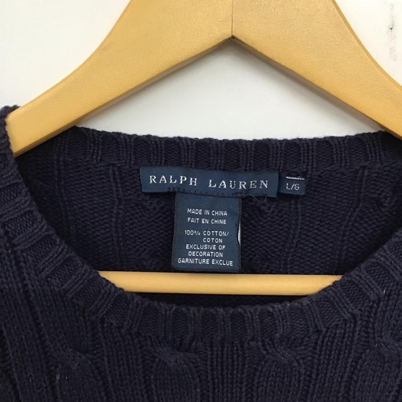 ラルフローレン RALPHLAUREN ニット、セーター 長袖 ケーブル編み コットン クルーネック L ワンポイント 紺 / ネイビー / レディース USED 古着 中古 10138500