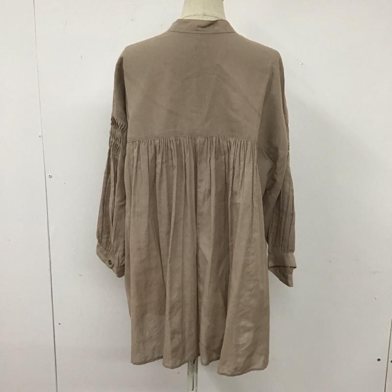 グリーンレーベルリラクシング green label relaxing シャツ、ブラウス 七分袖 3611-104-1941 ピンタック バンドカラー 無地 ベージュ / ベージュ / レディース USED 古着 中古 10109664