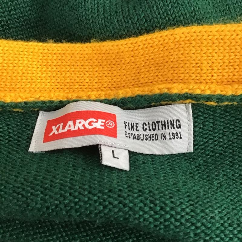 エクストララージ XLARGE カーディガン 長袖 長袖カーディガン 長袖カットソー ノーカラージャケット 前開カーディガン L ロゴ、文字 黄 / イエロー / X 緑 / グリーン / メンズ USED 古着 中古 10110958