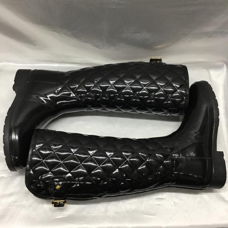 ハンター HUNTER 長靴、レインシューズ 長靴、レインシューズ WFT1031RGL リファインド グロス キルテッド トール 箱有 UK4 US:6 ロゴ、文字 黒 / ブラック / レディース USED 古着 中古 10120002