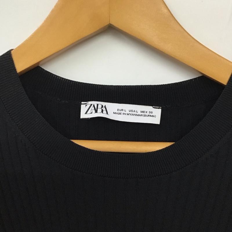 ザラ ZARA カットソー 長袖 L ボーダー柄 黒 / ブラック / X 赤 / レッド / レディース USED 古着 中古 10131620