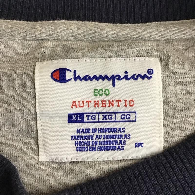チャンピオン Champion トレーナー 長袖 長袖トレーナー スウェット クルーネック リブスウェットカットソー XL ロゴ、文字 紺 / ネイビー /  メンズ USED 古着 中古 10118258