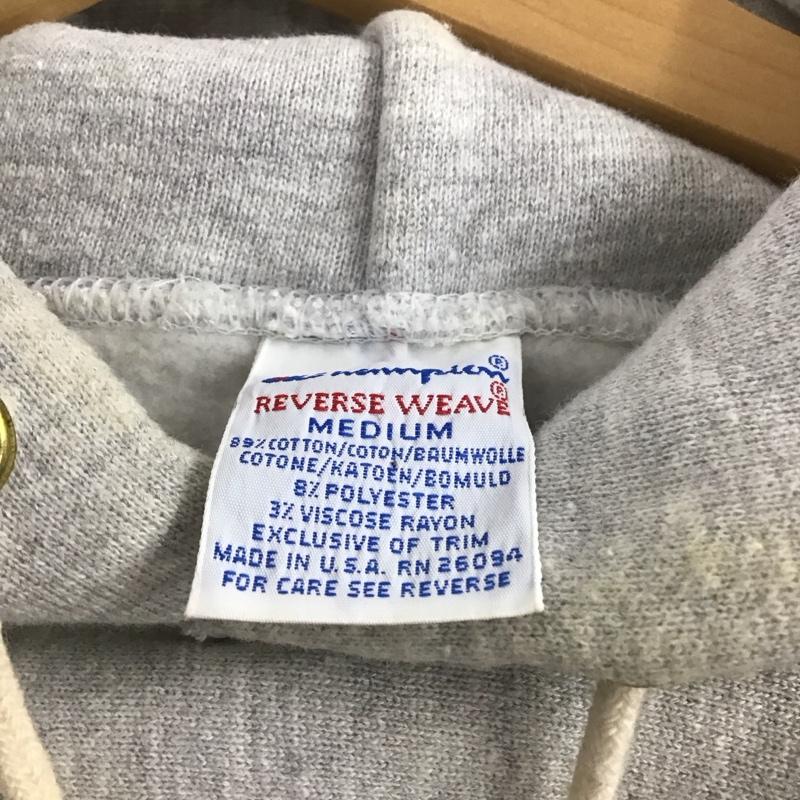 チャンピオン Campion パーカー 長袖 長袖パーカー プルオーバーパーカー スウェット 90s reverse weave リブライン usa製 M ロゴ、文字 灰 / グレー / メンズ USED 古着 中古 10148557