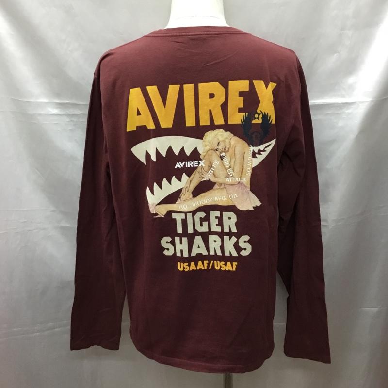アヴィレックス AVIREX カットソー 長袖 長袖カットソー クルーネックカットソー ロングスリーブカットソー プリントTシャツ XL プリント えんじ / ワインレッド /  メンズ USED 古着 中古 10108787