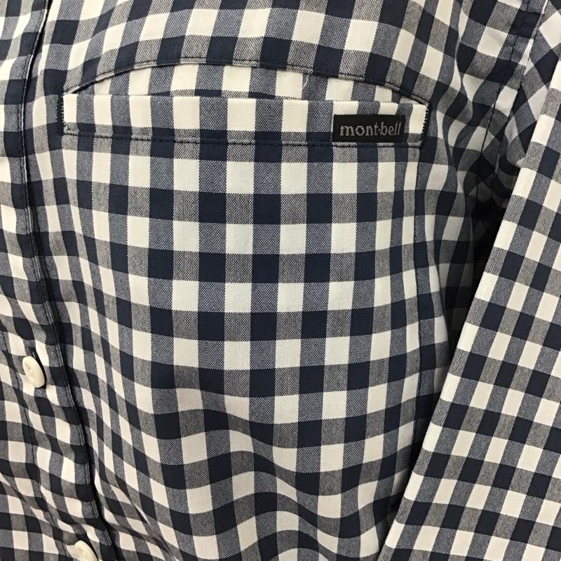 モンベル mont-bell シャツ、ブラウス 長袖 長袖シャツ カラーシャツ ポケットシャツ 長袖カットソー チェックシャツ L チェック 白 / ホワイト / X 青 / ブルー / レディース USED 古着 中古 10110257