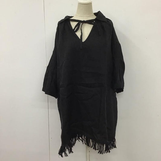 ジーナシス JEANASIS カットソー 半袖 JS063759CF 裾フリンジ FREE 無地 黒 / ブラック /  レディース USED 古着 中古 10114232