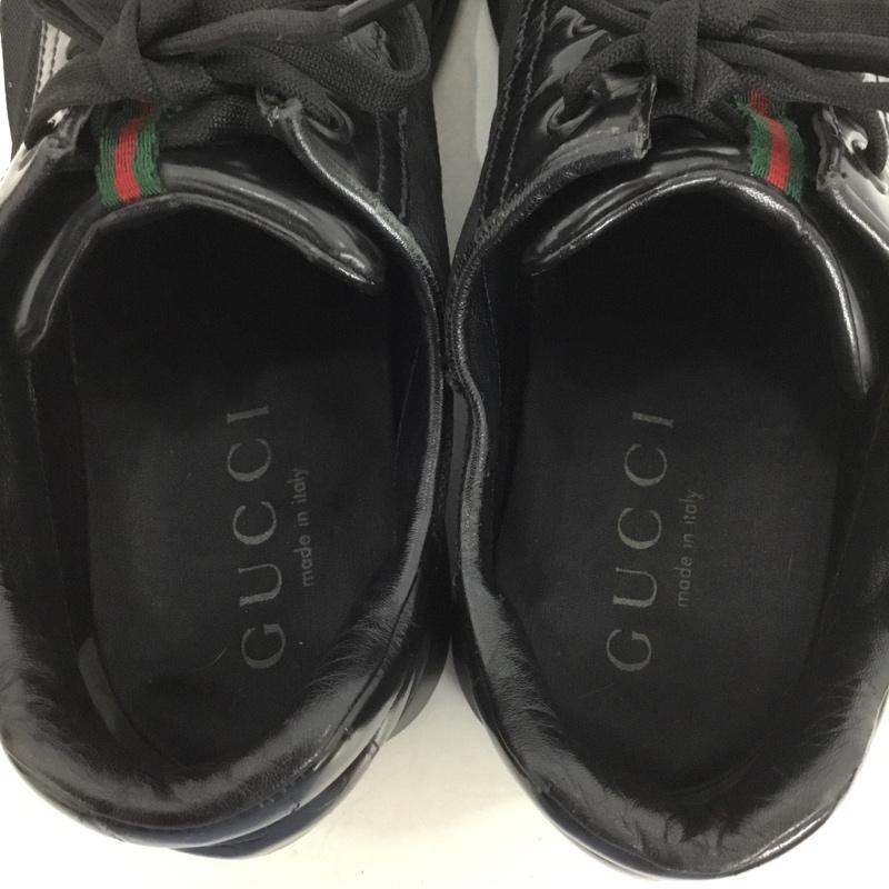 グッチ GUCCI スニーカー スニーカー 111 6057 シェリーライン レザー ロゴ、文字 黒 / ブラック / メンズ USED 古着 中古 10136383