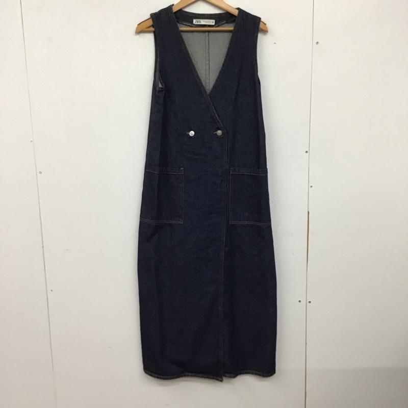 ザラ ZARA ワンピース ロングスカート デニムロングワンピース Vネック ノースリーブロングワンピース XS 無地 インディゴ / インディゴ / レディース USED 古着 中古 10138395