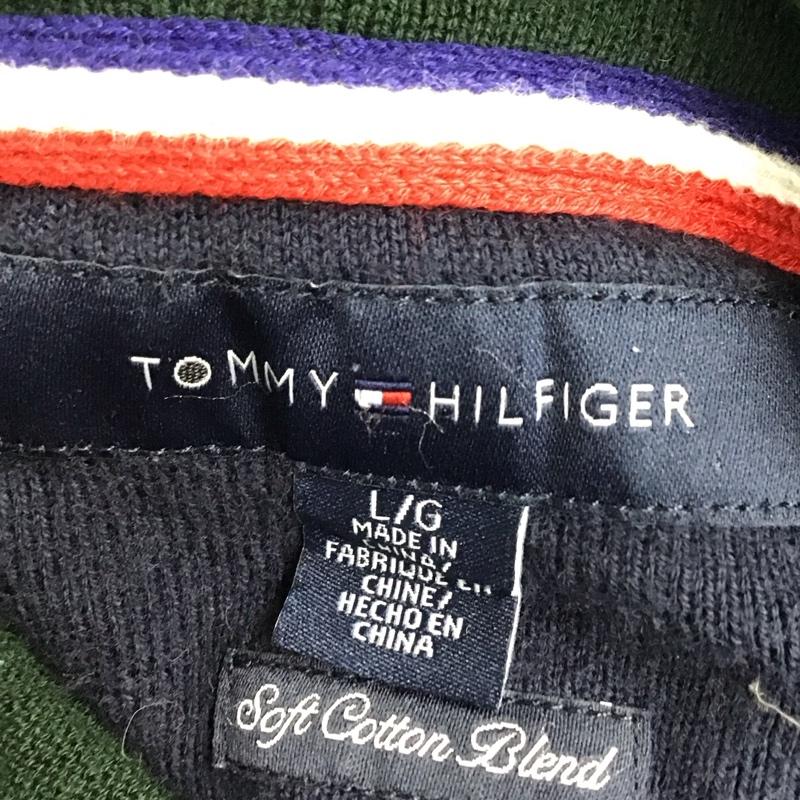 トミーヒルフィガー TOMMY HILFIGER ニット、セーター 長袖 長袖ニットカットソー ニット セーター クルーネックニット L ロゴ、文字 緑 / グリーン / メンズ USED 古着 中古 10114200