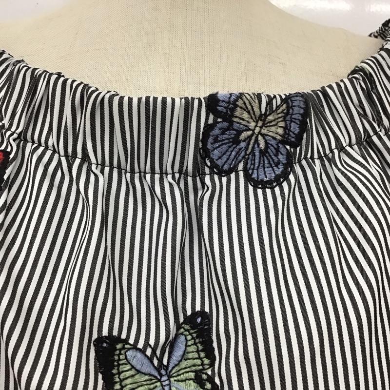 ザラ ZARA カットソー 七分袖 2521 426 070 オフショルダー 蝶々 刺繍 XS ストライプ 白 / ホワイト / X 黒 / ブラック /  レディース USED 古着 中古 10113500