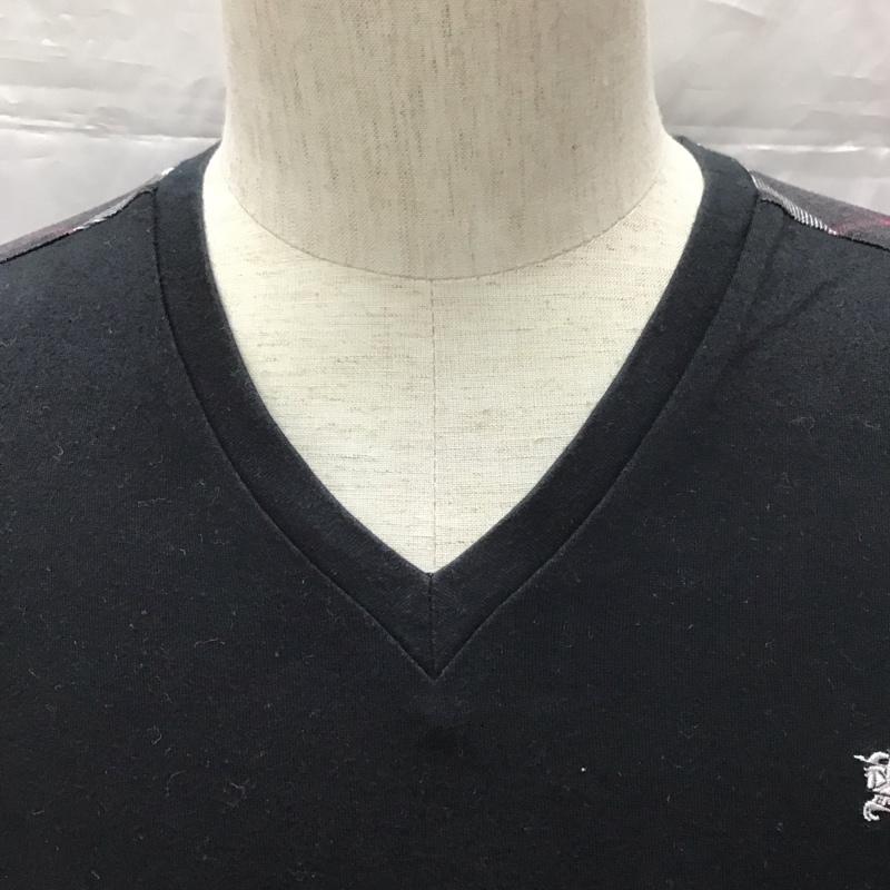 バーバリーブラックレーベル BURBERRY BLACK LABEL Tシャツ 半袖 半袖カットソー プリントTシャツ Vネックカットソー 2 ロゴ、文字 黒 / ブラック /  メンズ USED 古着 中古 10111329