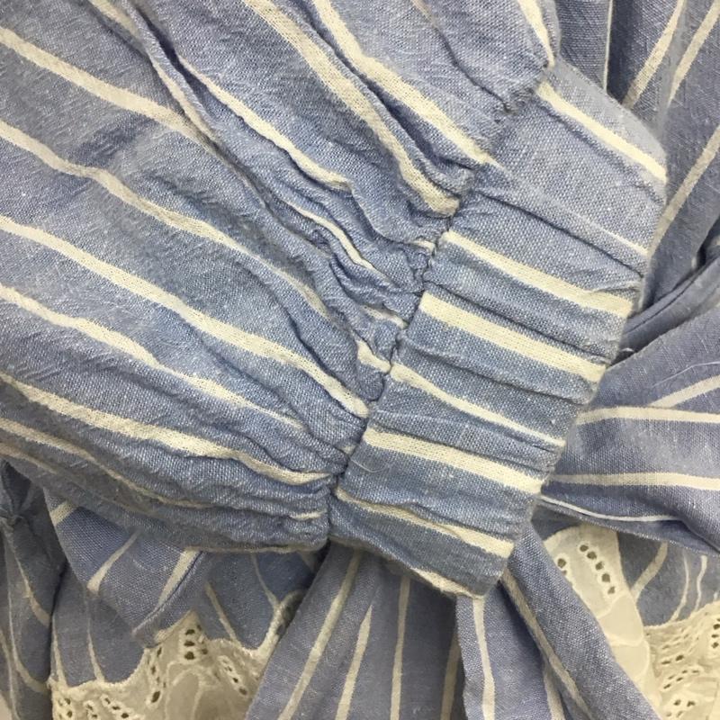 ザラティーアールエフ ZARA TRF カットソー 七分袖 ベルト付き 裾レース S ストライプ 水色 / ライトブルー / X 白 / ホワイト /  レディース USED 古着 中古 10112001