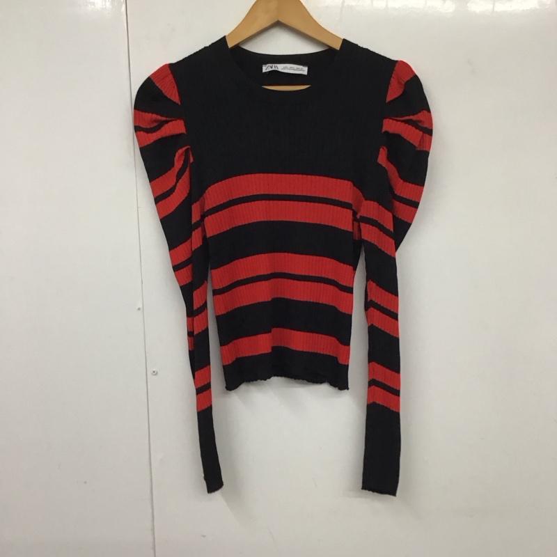 ザラ ZARA カットソー 長袖 L ボーダー柄 黒 / ブラック / X 赤 / レッド / レディース USED 古着 中古 10131620