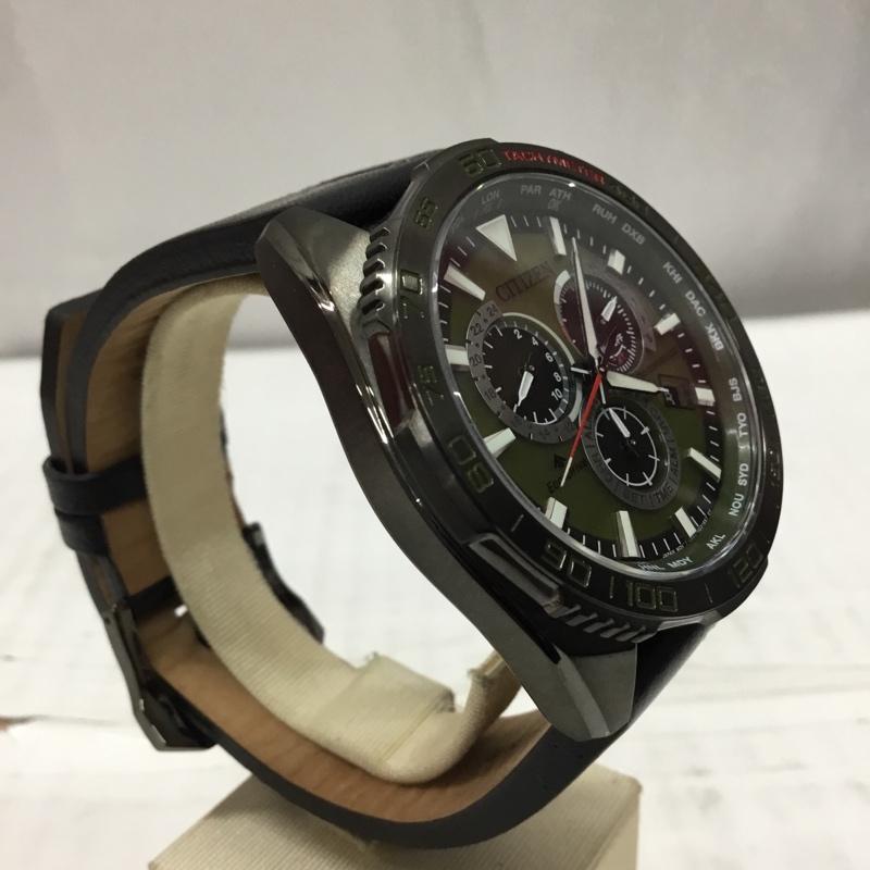 シチズン CITIZEN 腕時計 アナログ(クォーツ式) ECO DRIVE E660-R015192 ソーラー電波 箱有 ロゴ、文字 カーキ / カーキ / X 黒 / ブラック / メンズ USED 古着 中古 10106411
