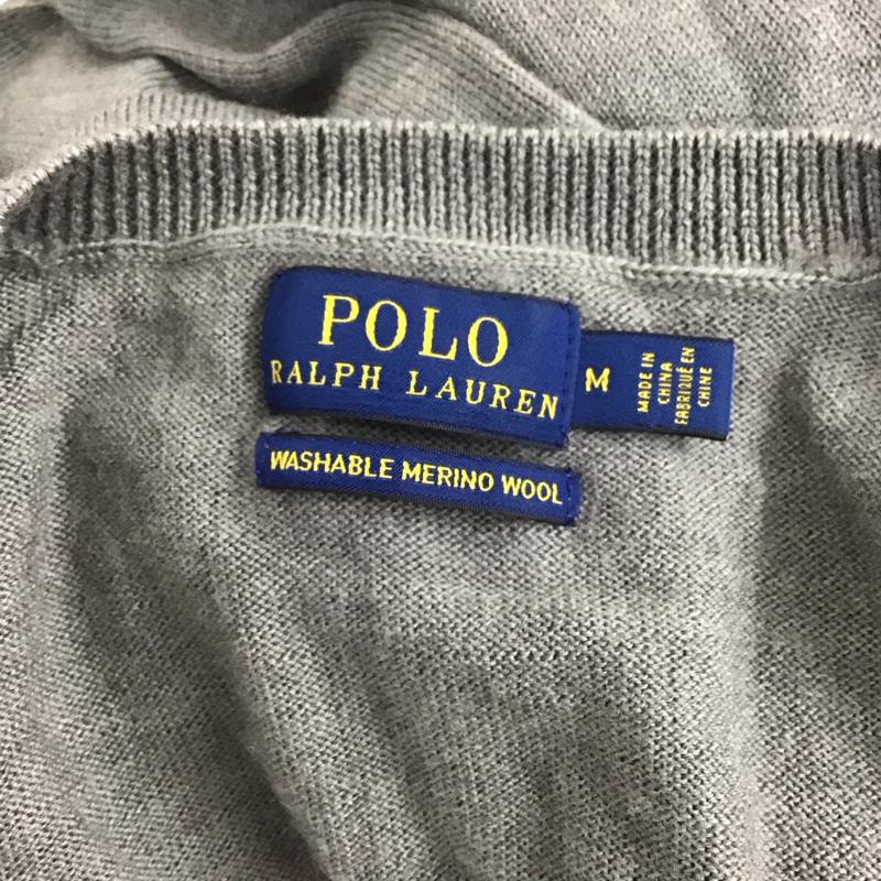 ポロラルフローレン POLO RALPH LAUREN ニット、セーター 長袖 ウール Vネック M ワンポイント 灰 / グレー / レディース USED 古着 中古 10122857