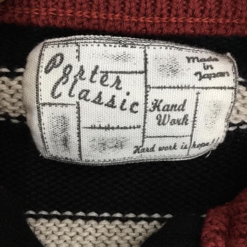 ポータークラシック Porter Classic ニット、セーター 長袖 ジップアップ S ボーダー柄 X 刺繍 黒 / ブラック / X オフホワイト / オフホワイト / X 赤 / レッド / メンズ USED 古着 中古 10108957