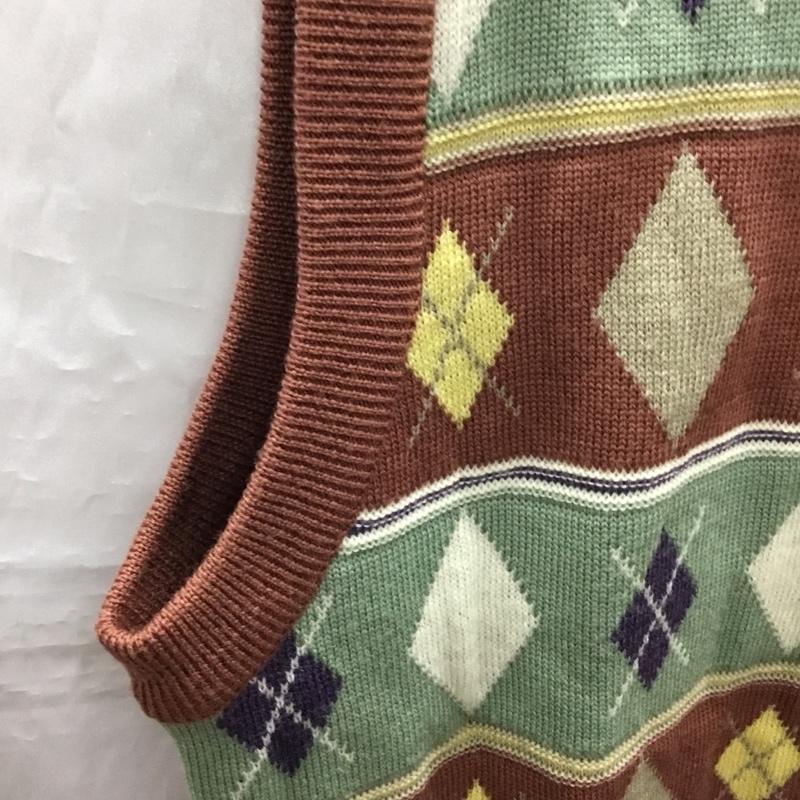 ダックス DAKS ベスト ベスト ゴルフ 前開き Vネック M アーガイル柄 茶 / ブラウン / メンズ USED 古着 中古 10117806