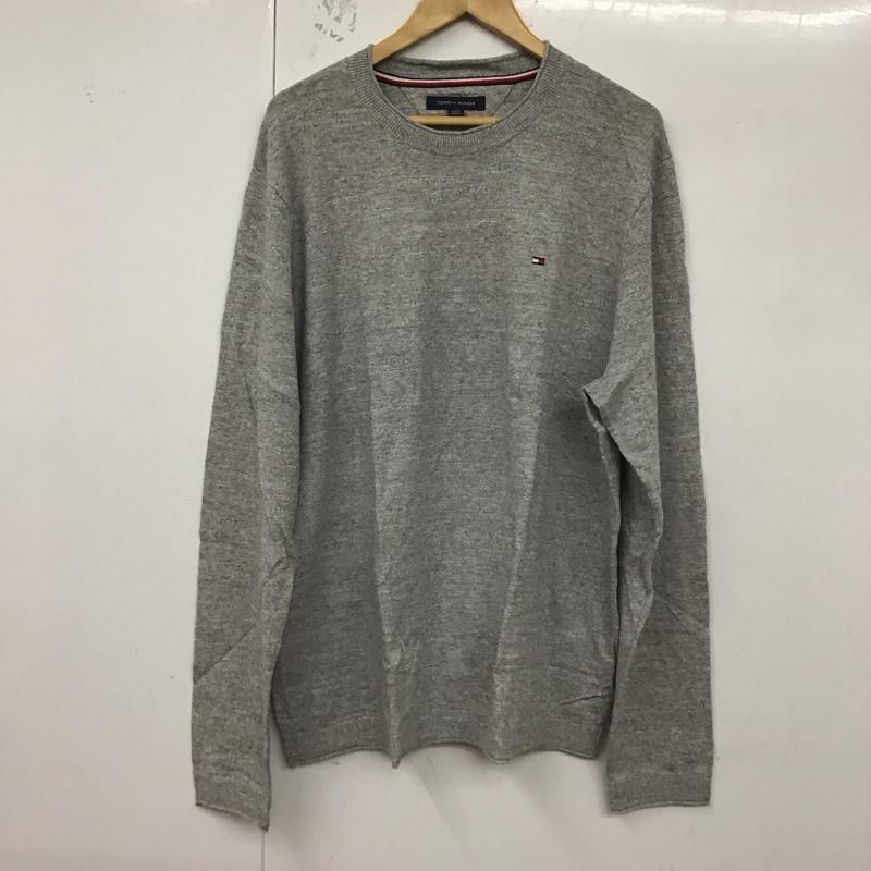 トミーヒルフィガー TOMMY HILFIGER ニット、セーター 長袖 XL 無地 灰 / グレー / メンズ USED 古着 中古 10128562