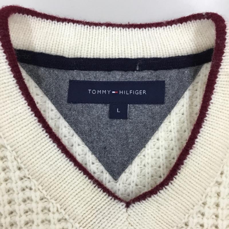 トミーヒルフィガー TOMMY HILFIGER ニット、セーター 長袖 長袖ニットカットソー ニット セーター Vネックニット L ロゴ、文字 オフホワイト / オフホワイト / メンズ USED 古着 中古 10113360