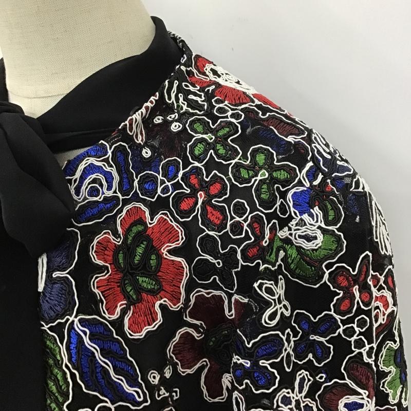 ザラベーシック ZARA BASIC ジャケット、上着 ジャケット、ブレザー 長袖刺繍ジャケット ノーカラージャケット 総柄 前開ジャケット L 総柄 X 花柄 黒 / ブラック / レディース USED 古着 中古 10105913