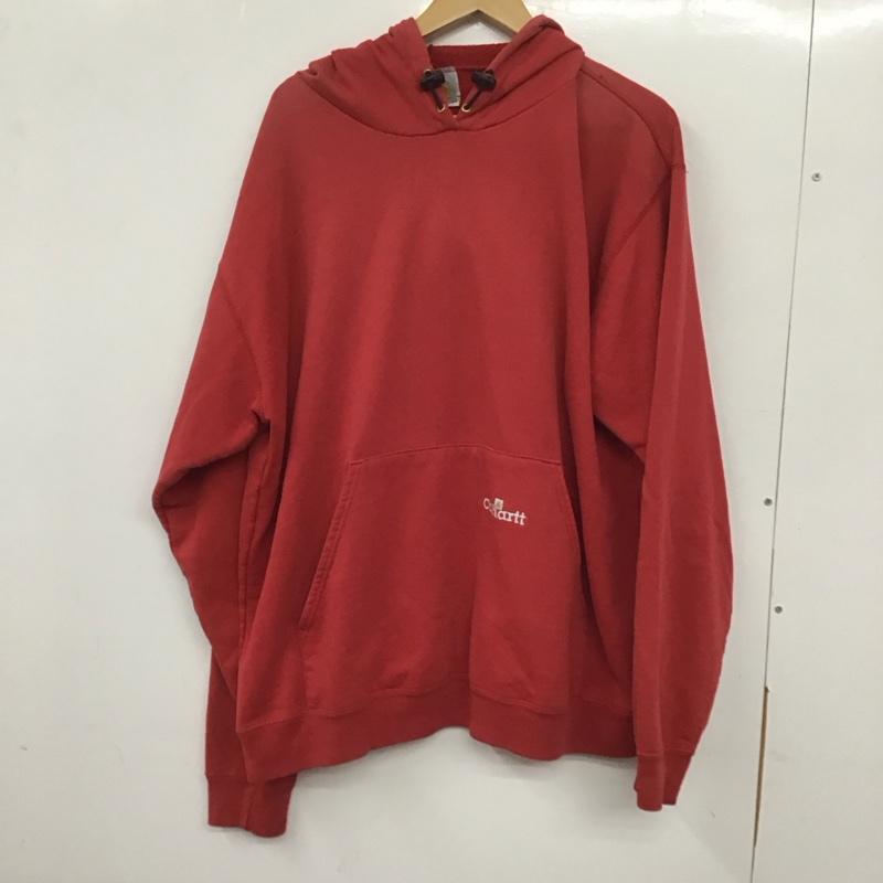 カーハート Carhartt パーカー 長袖 裏起毛 プルオーバー ロゴ、文字 赤 / レッド / メンズ USED 古着 中古 10133760