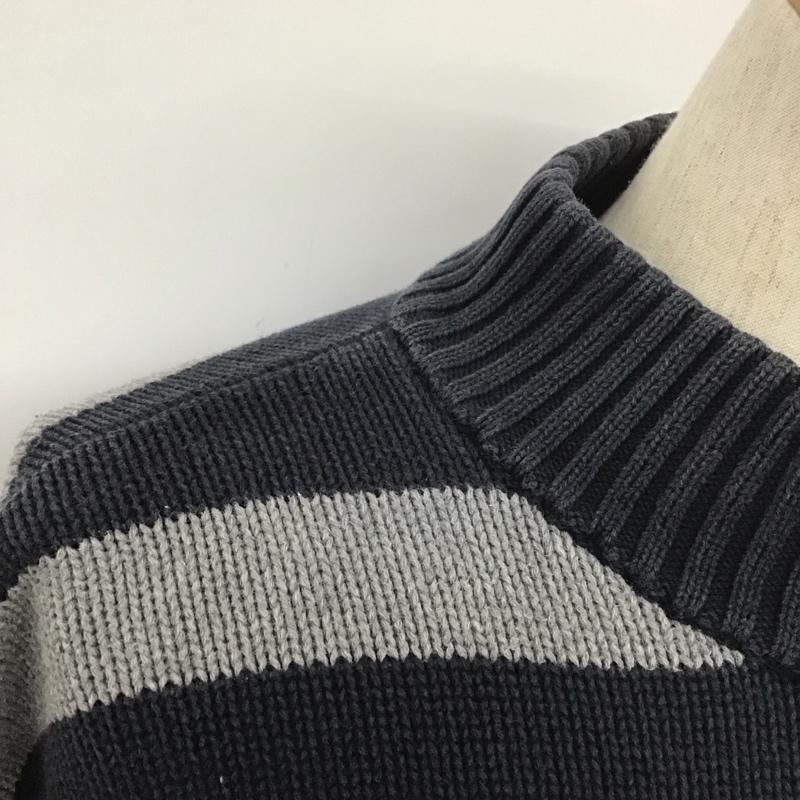 チャップス CHAPS ニット、セーター 長袖 ボーダー ハーフジップ コットンニット XL ワンポイント 灰 / グレー / X 紺 / ネイビー / メンズ USED 古着 中古 10107636