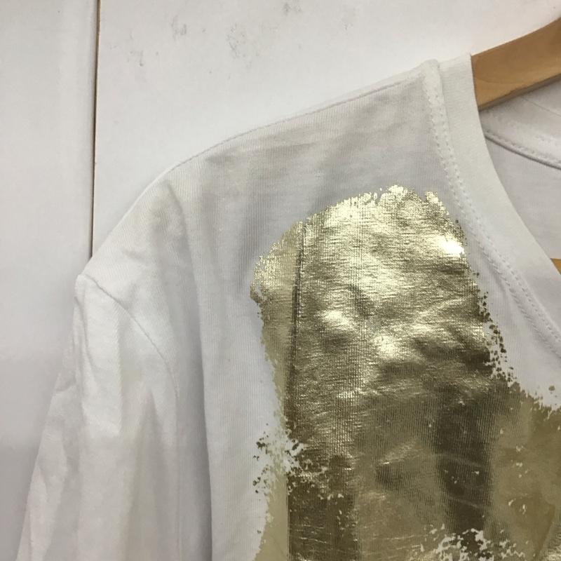 ザラ ZARA Tシャツ 半袖 1165 455 303 クルーネック L プリント 白 / ホワイト / X 金 / ゴールド / レディース USED 古着 中古 10131302
