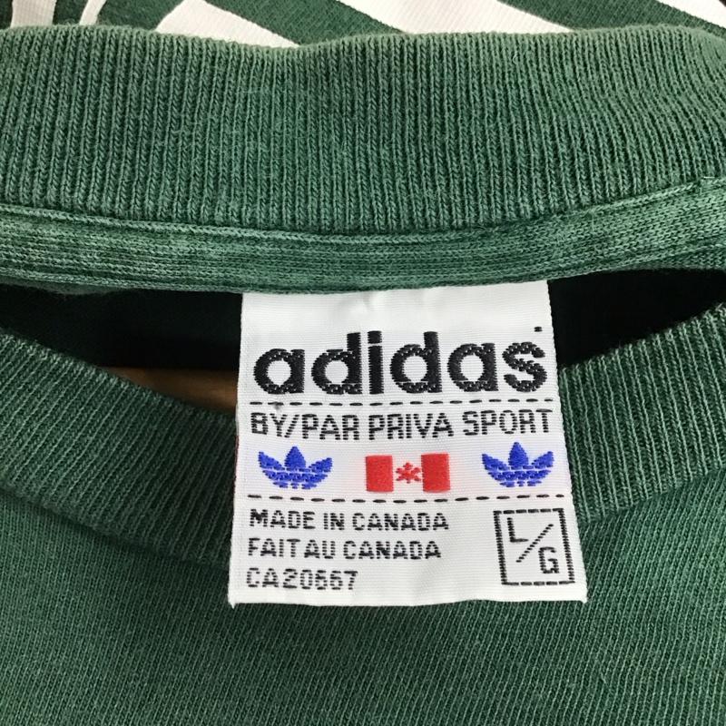 アディダス adidas Tシャツ 半袖 半袖カットソー プリントTシャツ クルーネックカットソー L ロゴ、文字 緑 / グリーン / メンズ USED 古着 中古 10136670