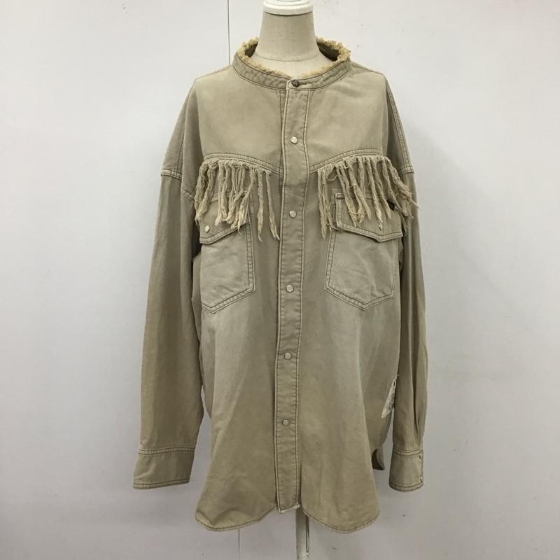 トビラ TOBILA シャツ、ブラウス 長袖 31040617 スラブツイルフリンジ ウエスタンシャツ ノーカラーシャツ M ロゴ、文字 ベージュ / ベージュ / レディース USED 古着 中古 10122426
