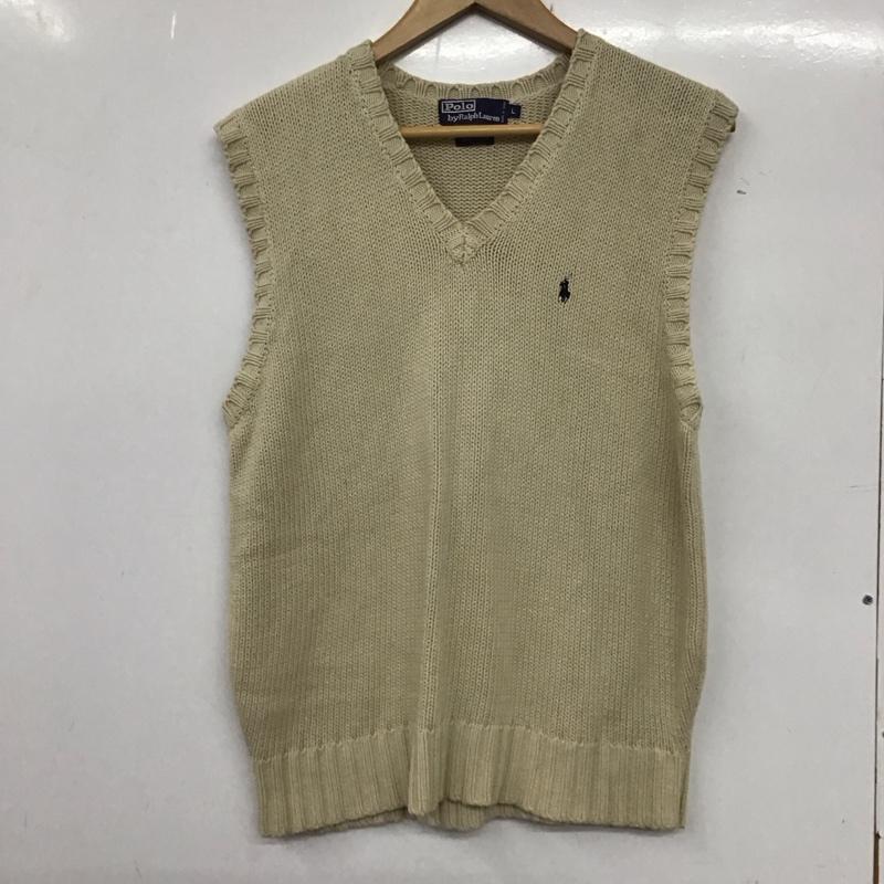 ポロバイラルフローレン Polo by RALPH LAUREN ベスト ベスト ニットベスト ノースリーブカットソー プルオーバー L ロゴ、文字 ベージュ / ベージュ / メンズ USED 古着 中古 10133691