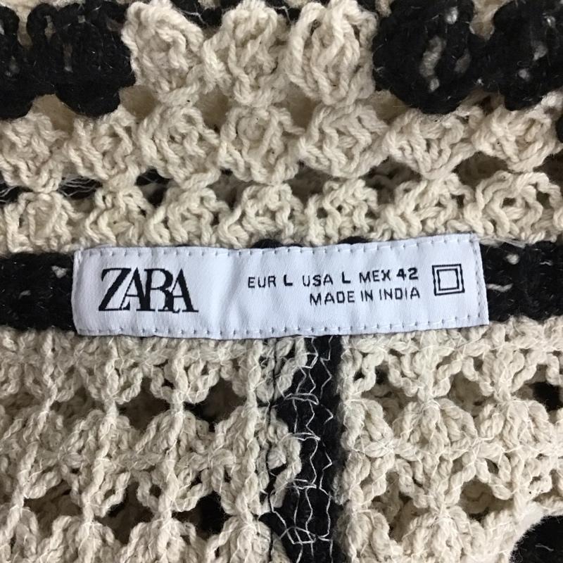 ザラ ZARA シャツ、ブラウス 半袖 半袖ニットシャツ 前開きニットカーディガン カラーシャツ L 総柄 黒 / ブラック / X ベージュ / ベージュ / メンズ USED 古着 中古 10108030