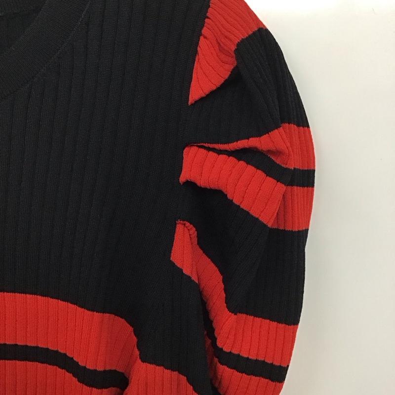 ザラ ZARA カットソー 長袖 L ボーダー柄 黒 / ブラック / X 赤 / レッド / レディース USED 古着 中古 10131620