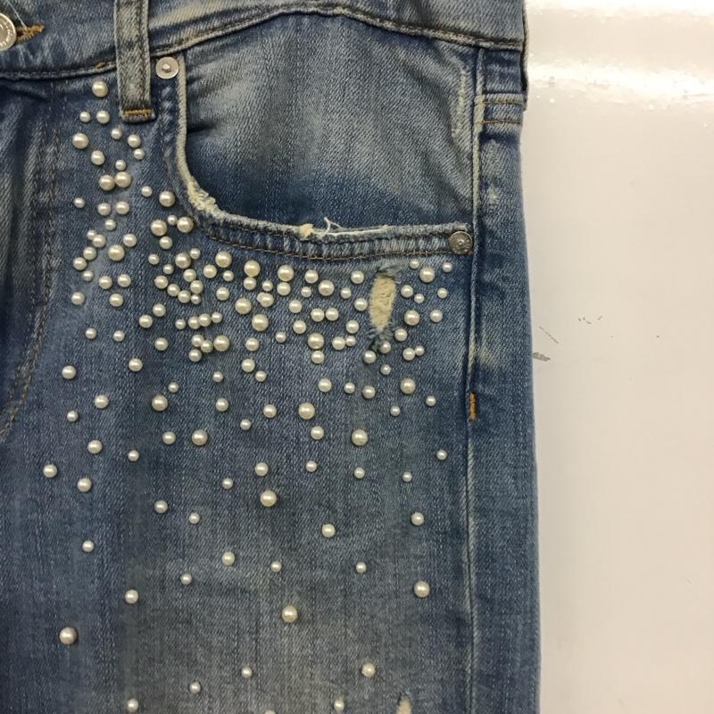 ザラウーマン ZARA WOMAN パンツ デニム、ジーンズ 4124 049 400 ビジュー フェイクパール 無地 青 / ブルー / レディース USED 古着 中古 10138558